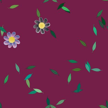 Serbest kompozisyonda yeşil yapraklı çiçekler, vektör illüstrasyonu