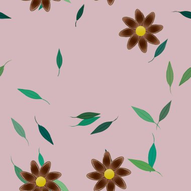 Basit çiçek ve yeşil yapraklı tasarım kompozisyonu, vektör illüstrasyonu