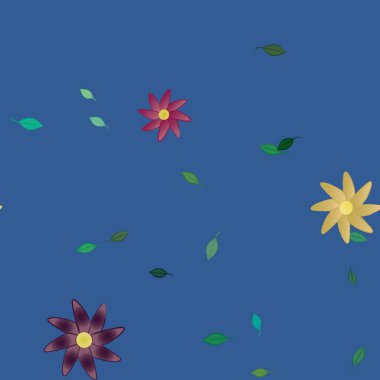 Basit çiçek ve yeşil yapraklı tasarım kompozisyonu, vektör illüstrasyonu