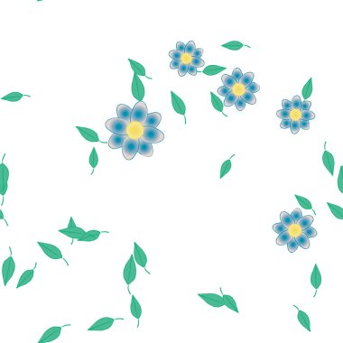 Basit çiçek ve yeşil yapraklı tasarım kompozisyonu, vektör illüstrasyonu