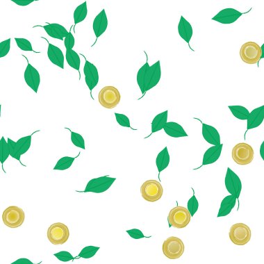 basit renkli çiçekleri olan serbest kompozisyon ve duvar kağıdı için yeşil yapraklar, vektör illüstrasyonu