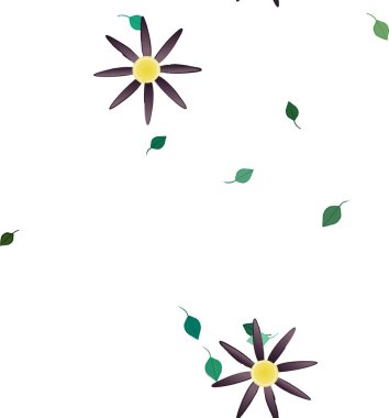 Serbest kompozisyonda yeşil yapraklı çiçekler, vektör illüstrasyonu