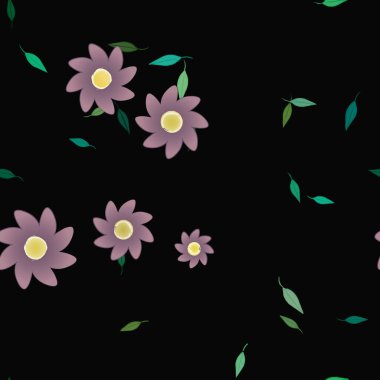 Basit çiçek ve yeşil yapraklı tasarım kompozisyonu, vektör illüstrasyonu