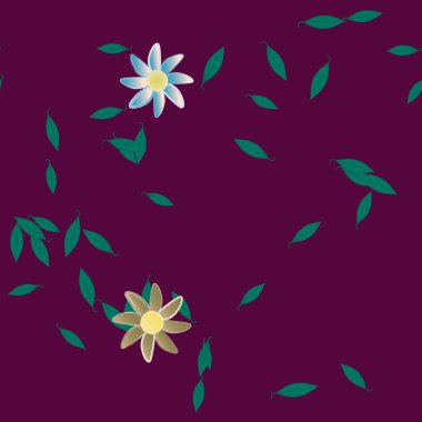 Serbest kompozisyonda yeşil yapraklı çiçekler, vektör illüstrasyonu