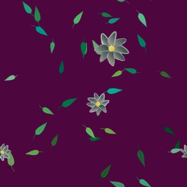 Basit çiçek ve yeşil yapraklı tasarım kompozisyonu, vektör illüstrasyonu