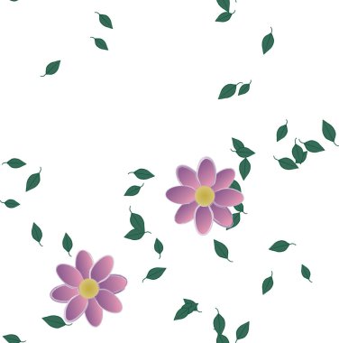 Serbest kompozisyonda yeşil yapraklı çiçekler, vektör illüstrasyonu