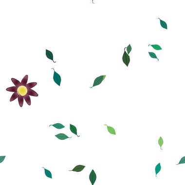 Basit çiçek ve yeşil yapraklı tasarım kompozisyonu, vektör illüstrasyonu