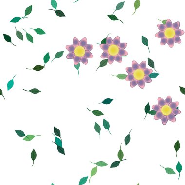 Basit çiçek ve yeşil yapraklı tasarım kompozisyonu, vektör illüstrasyonu