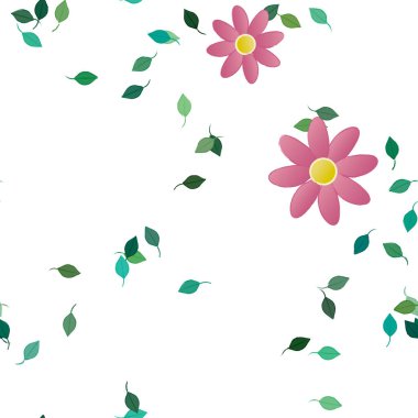 Serbest kompozisyonda yeşil yapraklı çiçekler, vektör illüstrasyonu