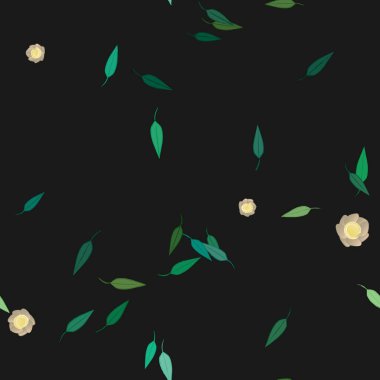 Serbest kompozisyonda yeşil yapraklı basit çiçekler, vektör illüstrasyonu