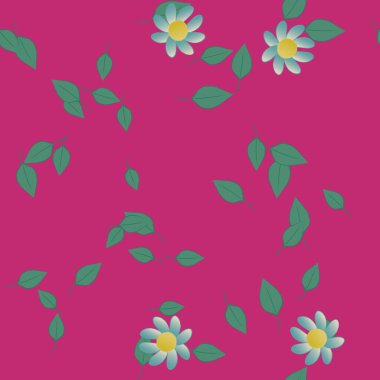 Serbest kompozisyonda yeşil yapraklı çiçekler, vektör illüstrasyonu