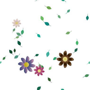 Basit çiçek ve yeşil yapraklı tasarım kompozisyonu, vektör illüstrasyonu