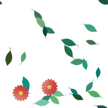 Serbest kompozisyonda yeşil yapraklı çiçekler, vektör illüstrasyonu