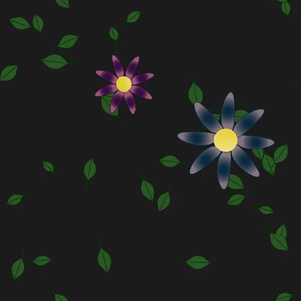 Composição Bonita Com Flores Coloridas Simples Folhas Verdes Fundo Ilustração — Vetor de Stock