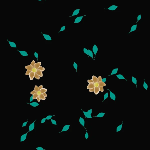 Fleurs Simples Avec Des Feuilles Vertes Composition Libre Illustration Vectorielle — Image vectorielle