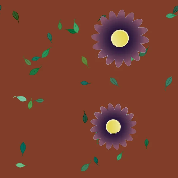 Fleurs Simples Avec Des Feuilles Vertes Composition Libre Illustration Vectorielle — Image vectorielle