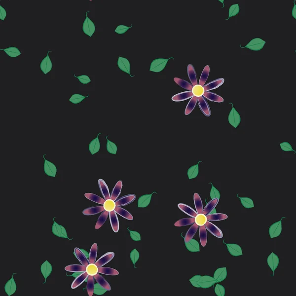 Flores Con Hojas Verdes Composición Libre Ilustración Vectorial — Vector de stock