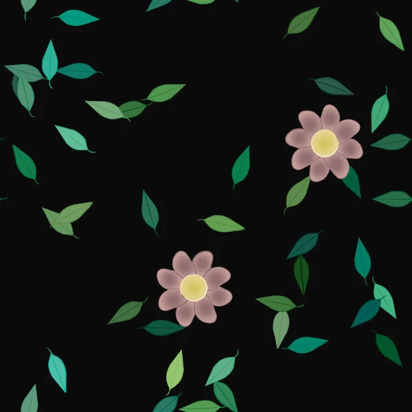 Hermosa Composición Con Flores Colores Simples Hojas Verdes Fondo Ilustración — Vector de stock