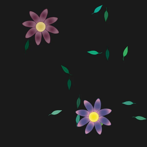 Composição Bonita Com Flores Coloridas Simples Folhas Verdes Fundo Ilustração — Vetor de Stock