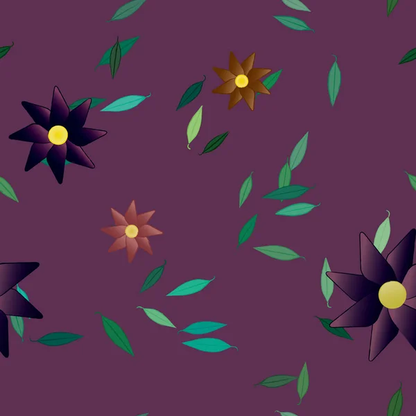 Fleurs Aux Feuilles Vertes Composition Libre Illustration Vectorielle — Image vectorielle