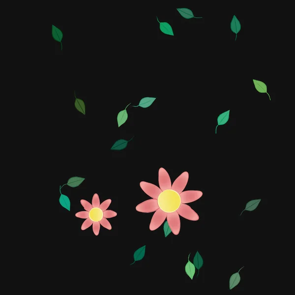 Composição Bonita Com Flores Coloridas Simples Folhas Verdes Fundo Ilustração — Vetor de Stock