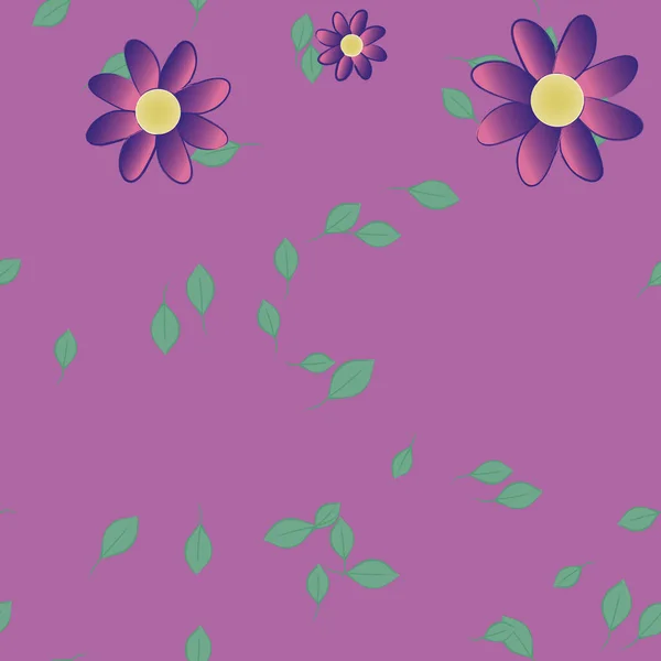 Bloemen Met Groene Bladeren Vrije Samenstelling Vector Illustratie — Stockvector