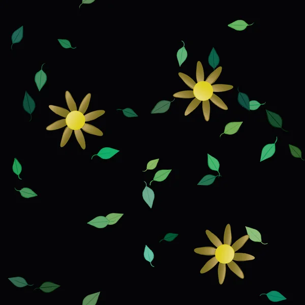 Bloemen Met Groene Bladeren Vrije Samenstelling Vector Illustratie — Stockvector