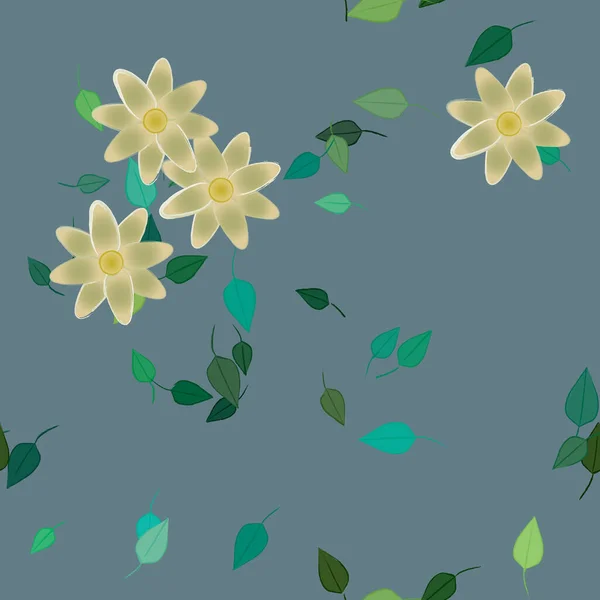 Eenvoudige Bloemen Met Groene Bladeren Vrije Samenstelling Vector Illustratie — Stockvector