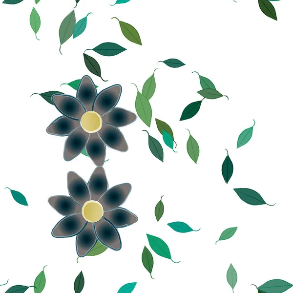Simple Flowers Green Leaves Free Composition Vector Illustration — Stock Vector