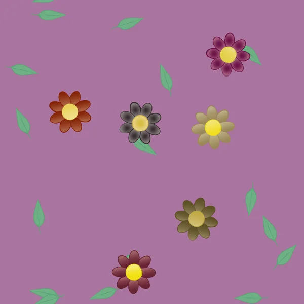 Composition Design Avec Fleurs Simples Feuilles Vertes Illustration Vectorielle — Image vectorielle