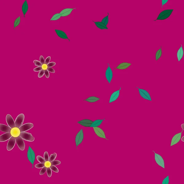 Mooie Compositie Met Eenvoudige Gekleurde Bloemen Groene Bladeren Achtergrond Vector — Stockvector