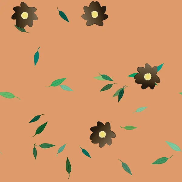 Flores Con Hojas Verdes Composición Libre Ilustración Vectorial — Vector de stock