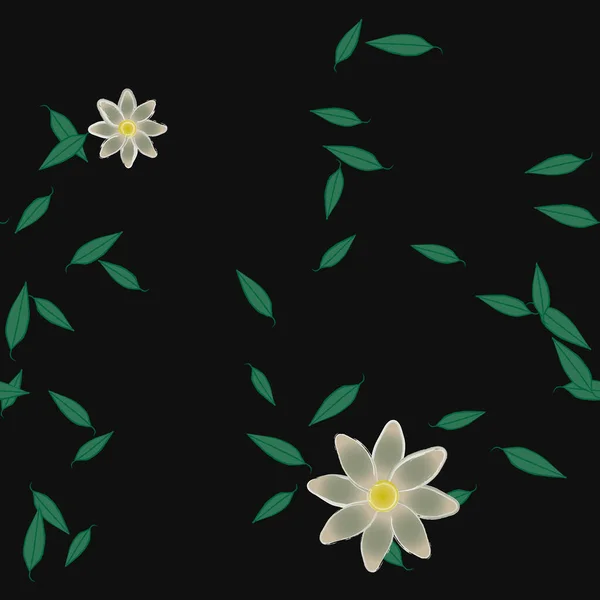 Composition Design Avec Fleurs Simples Feuilles Vertes Illustration Vectorielle — Image vectorielle