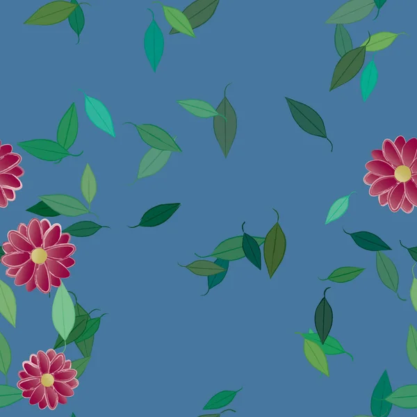 Flores Simples Con Hojas Verdes Composición Libre Ilustración Vectorial — Archivo Imágenes Vectoriales