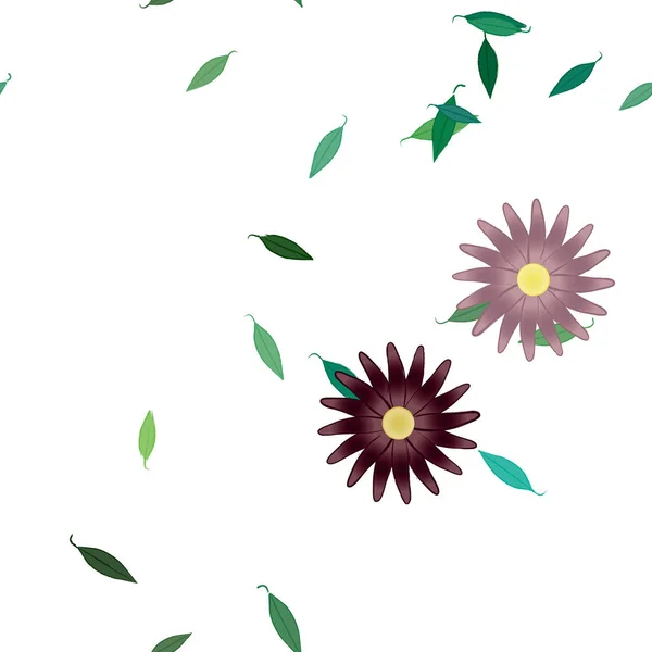 Flores Con Hojas Verdes Composición Libre Ilustración Vectorial — Vector de stock