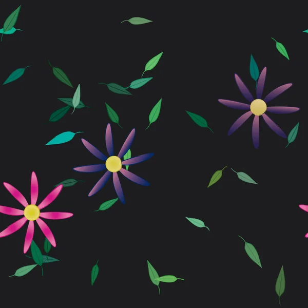 Flores Con Hojas Verdes Composición Libre Ilustración Vectorial — Archivo Imágenes Vectoriales