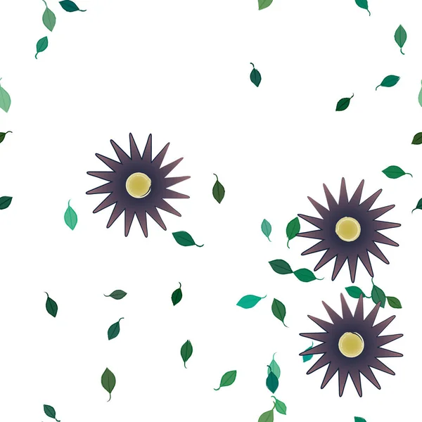 Flores Con Hojas Verdes Composición Libre Ilustración Vectorial — Vector de stock