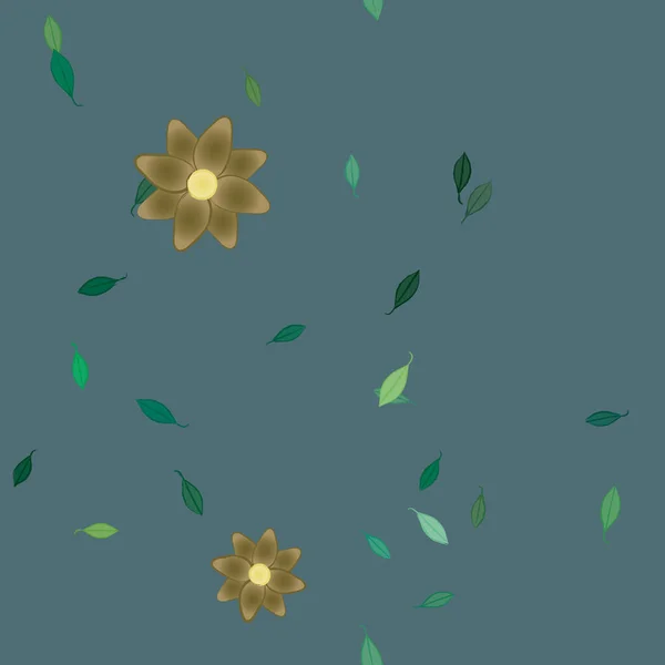 Flores Simples Con Hojas Verdes Composición Libre Ilustración Vectorial — Vector de stock