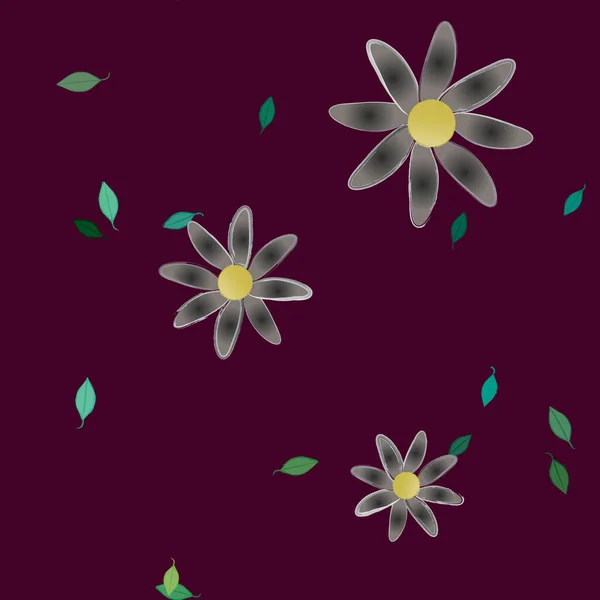 Fleurs Simples Avec Des Feuilles Vertes Composition Libre Illustration Vectorielle — Image vectorielle