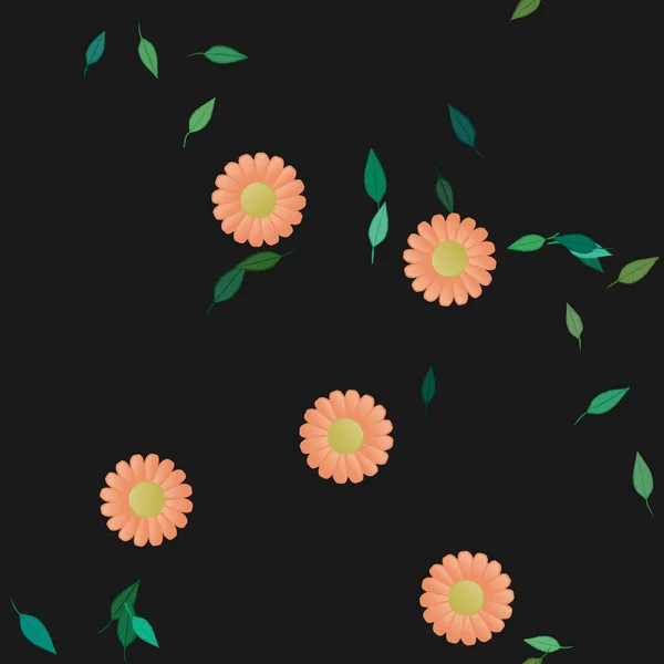 Hermosa Composición Con Flores Colores Simples Hojas Verdes Fondo Ilustración — Vector de stock