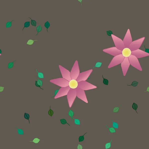 Fleurs Simples Avec Des Feuilles Vertes Composition Libre Illustration Vectorielle — Image vectorielle