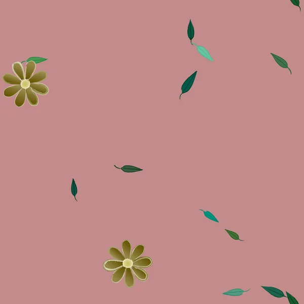 Flores Simples Con Hojas Verdes Composición Libre Ilustración Vectorial — Archivo Imágenes Vectoriales