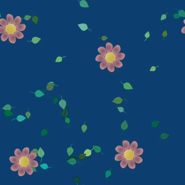 Bloemen Met Groene Bladeren Vrije Samenstelling Vector Illustratie — Stockvector