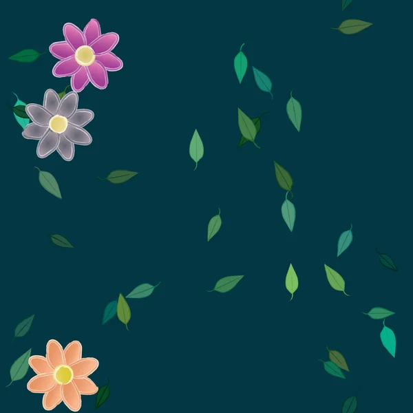 Bloemen Met Groene Bladeren Vrije Samenstelling Vector Illustratie — Stockvector