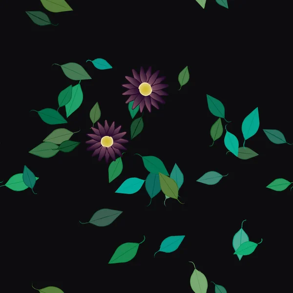 Bloemen Met Groene Bladeren Vrije Samenstelling Vector Illustratie — Stockvector