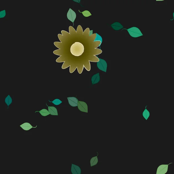 Flores Simples Con Hojas Verdes Composición Libre Ilustración Vectorial — Archivo Imágenes Vectoriales