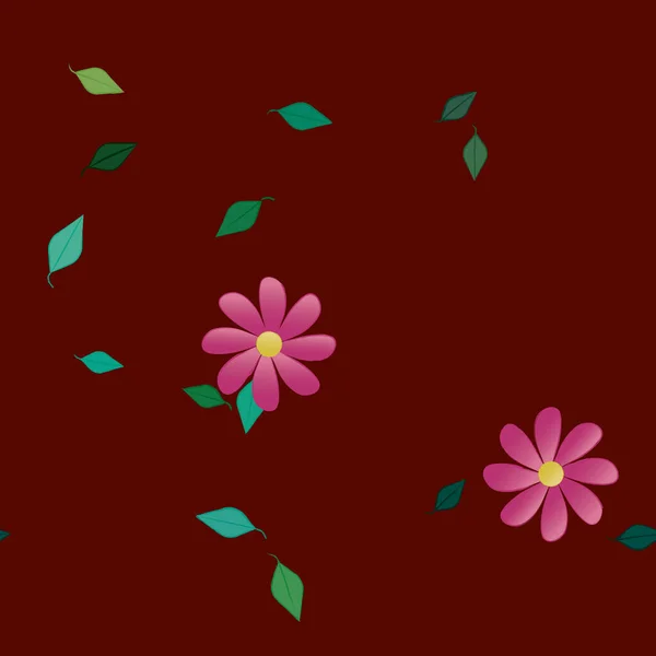 Fleurs Aux Feuilles Vertes Composition Libre Illustration Vectorielle — Image vectorielle