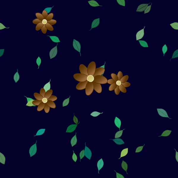 Flores Con Hojas Verdes Composición Libre Ilustración Vectorial — Vector de stock