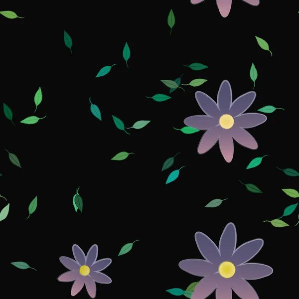 Eenvoudige Bloemen Met Groene Bladeren Vrije Samenstelling Vector Illustratie — Stockvector