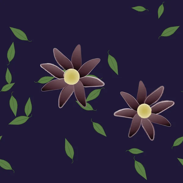 Flores Con Hojas Verdes Composición Libre Ilustración Vectorial — Archivo Imágenes Vectoriales